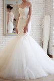 Elegant Sheer Back Tulle Lace Mermaid Wedding Dress WD148