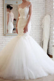 Elegant Sheer Back Tulle Lace Mermaid Wedding Dress WD148 - Pgmdress