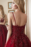 Elegant Straps Ball Gown Beaded Burgundy Long Prom Dress PSK180 - Pgmdress