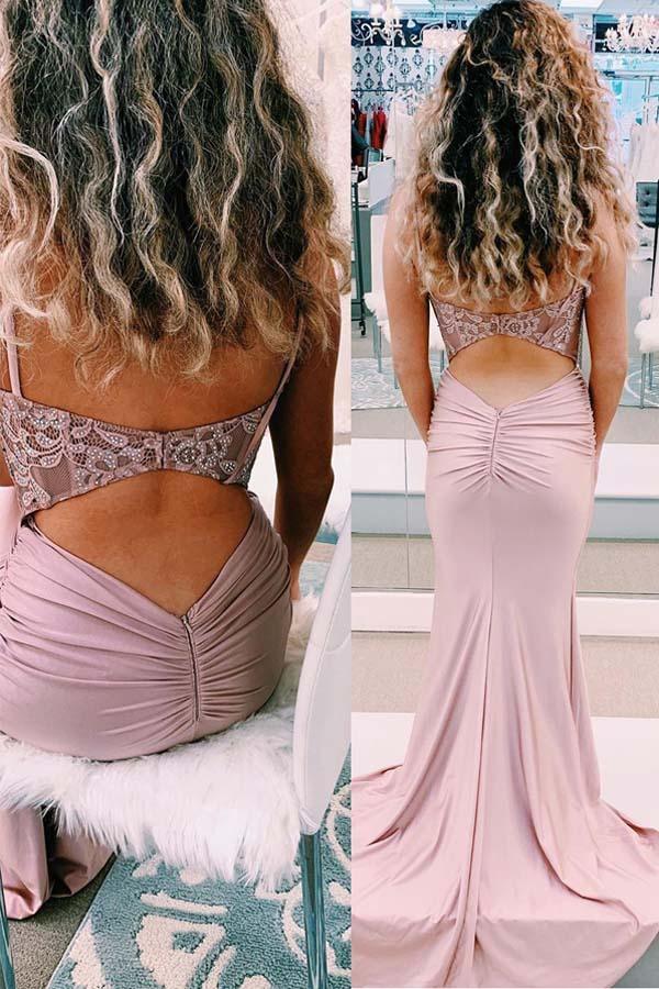 Elegant Straps Mermaid Beaded Pearl Pink Long Prom/Formal Dress PSK135 - Pgmdress