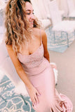 Elegant Straps Mermaid Beaded Pearl Pink Long Prom/Formal Dress PSK135