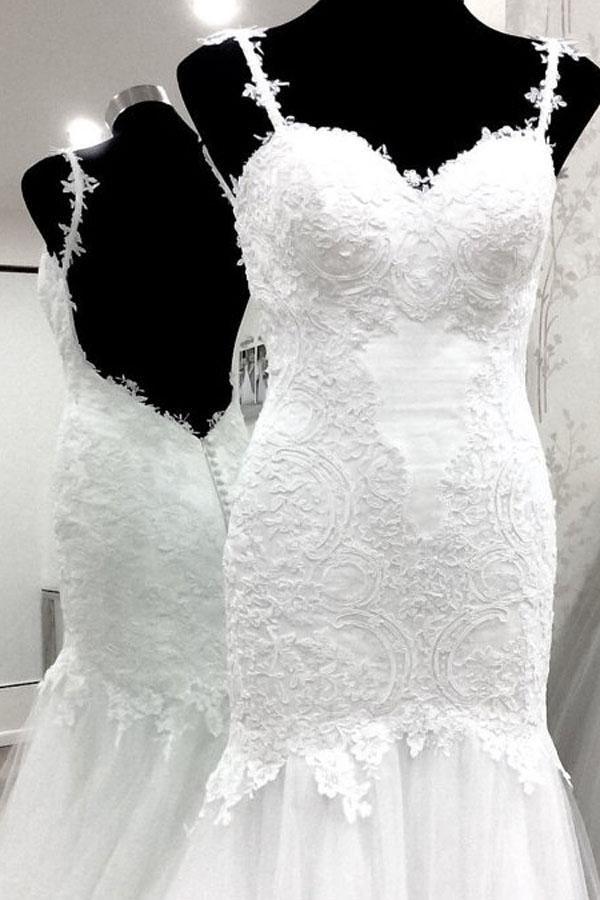 Elegant Straps Mermaid White Long Wedding Dress Bridal Gown WD209 - Pgmdress
