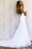 Elegantes weißes langes Hochzeitskleid im Meerjungfrau-Stil mit Trägern und Brautkleidern WD209 