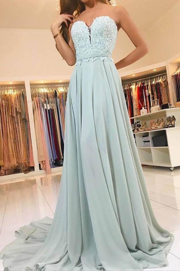 Elegant Sweetheart Lace Evening Dress Long Chiffon Prom Dress PG430 - Pgmdress