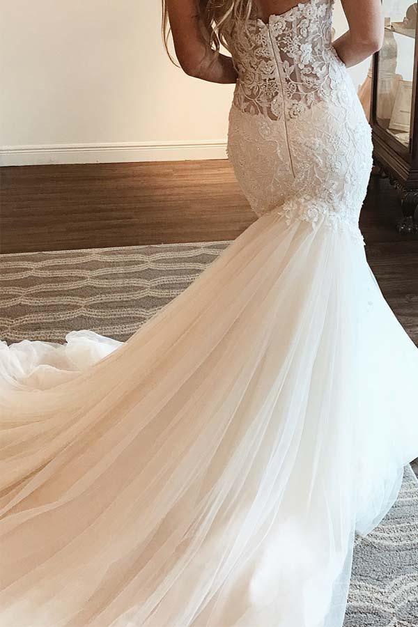 Elegant Sweetheart Mermaid Lace Long Wedding Dress With Beading WD356 - Pgmdress