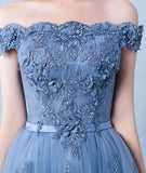 Elegant Tulle Lace Applique Long Prom Dress Blue Evening Dress PSK128 - Pgmdress