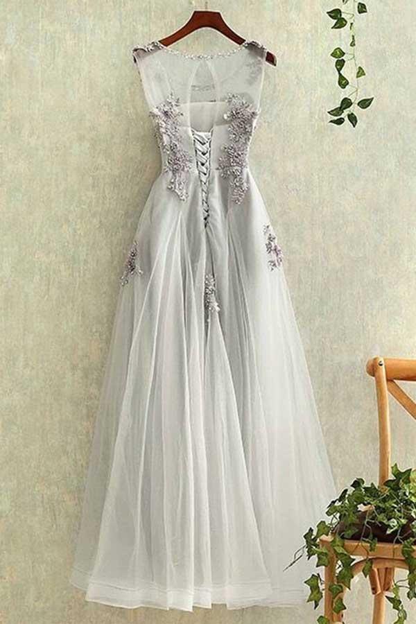 Elegant Tulle Lace Applique Long Prom Dresses Evening Dreses PG412 - Pgmdress