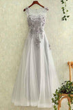 Elegant Tulle Lace Applique Long Prom Dresses Evening Dreses PG412