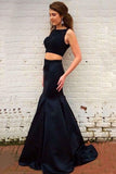 Elegant Two Piece Black Mermaid Sweep Train Prom Dress with Beading PG361 - Pgmdress