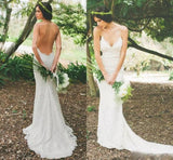Elegant V-neck Backless White Wedding Dress with Sweep Train WD009 - Pgmdress