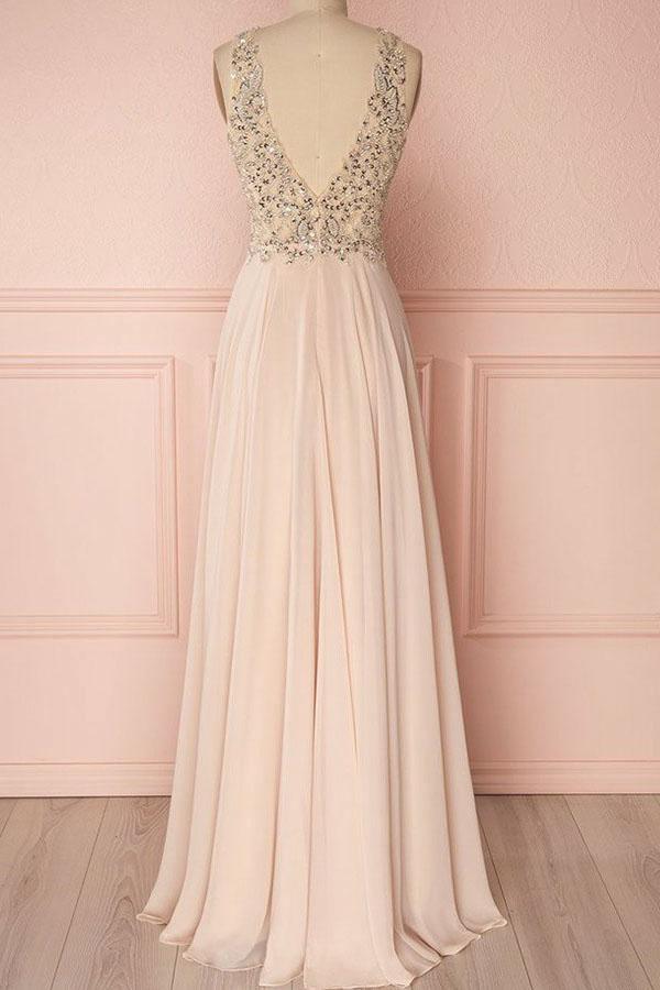 Elegant V-neck Sleeveless Pink Backless Prom Evening Dress with Sequins US4 / Custom Color Elegant V-neck Sleeveless Pink Backless Prom Evening Dress with Sequins US4 / Custom Color