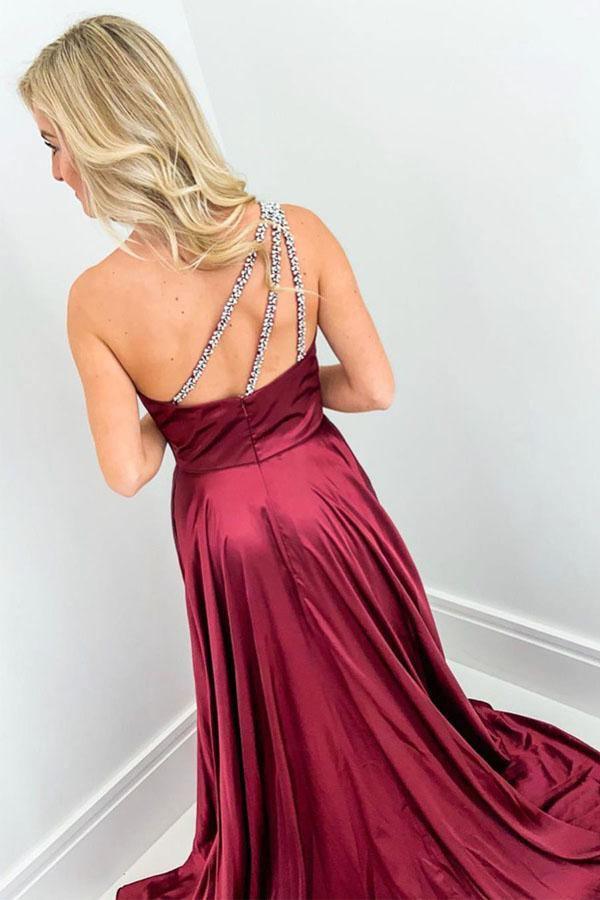 One Shoulder Short Burgundy Prom Dresses, One Shoulder Short Wine