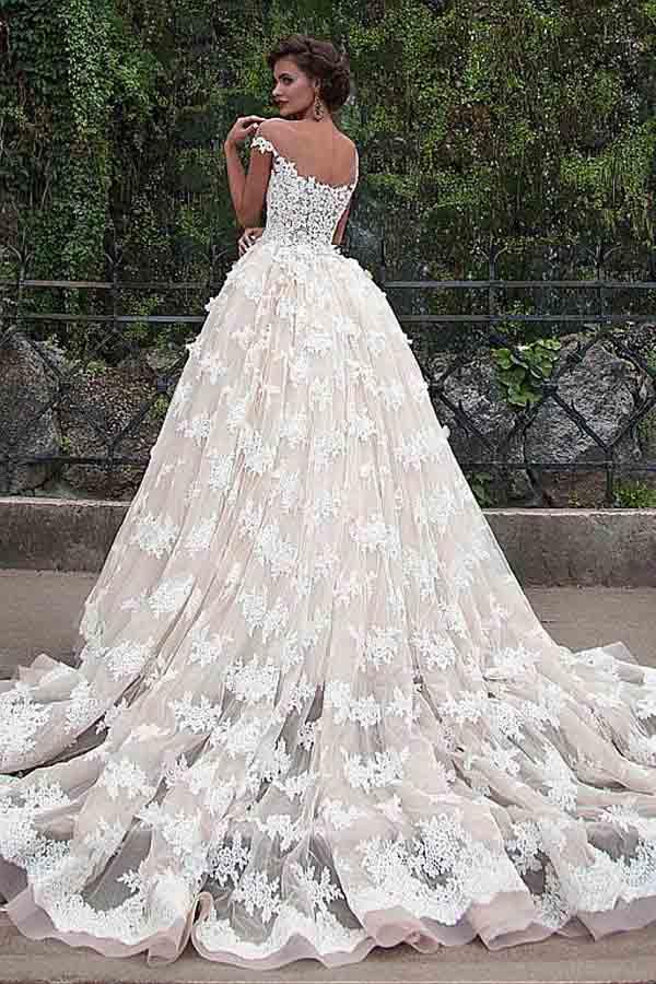 Fantastic Tulle Bateau Neckline Ball Gown Wedding Dresses With Lace WD185 - Pgmdress