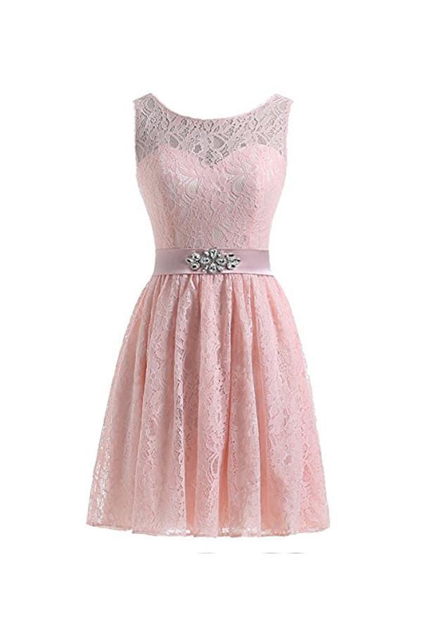 Flesh Pink Lace Short Homecoming Dresses Prom Dresses PG053 - Pgmdress