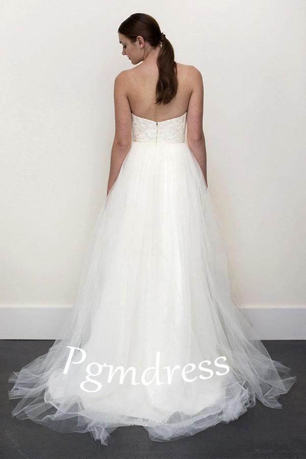 Floor Length A-line Off-the-shoulder Backless Chiffon Wedding Dress WD072 - Pgmdress