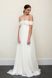 Floor Length A-line Off-the-shoulder Backless Chiffon Wedding Dress WD072