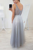 Floor Length Sleeveless Beading Tulle Prom Dresses Long Senior Prom Gown PM222 - Pgmdress