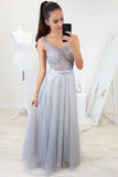 Floor Length Sleeveless Beading Tulle Prom Dresses  Long Senior Prom Gown PM222