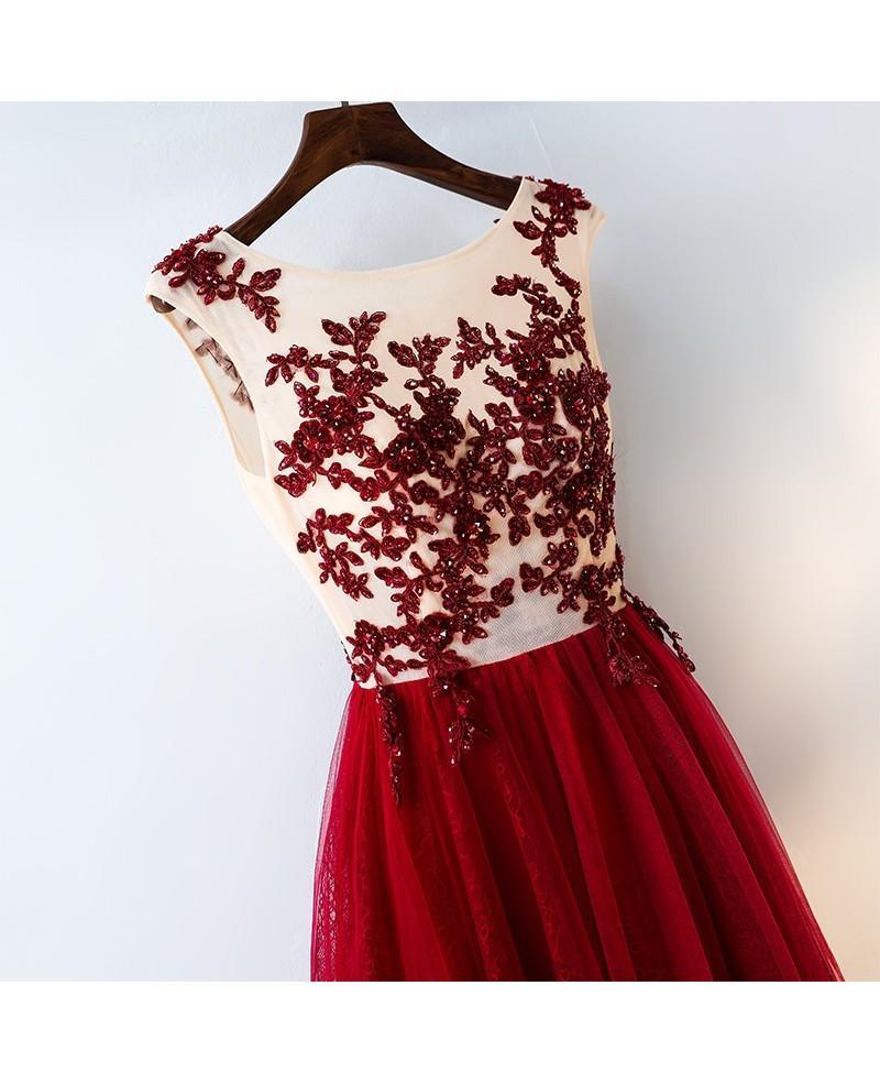Formal Red Sequined Tulle Prom Dress Long With Lace US6 / Red Formal Red Sequined Tulle Prom Dress Long With Lace US6 / Red
