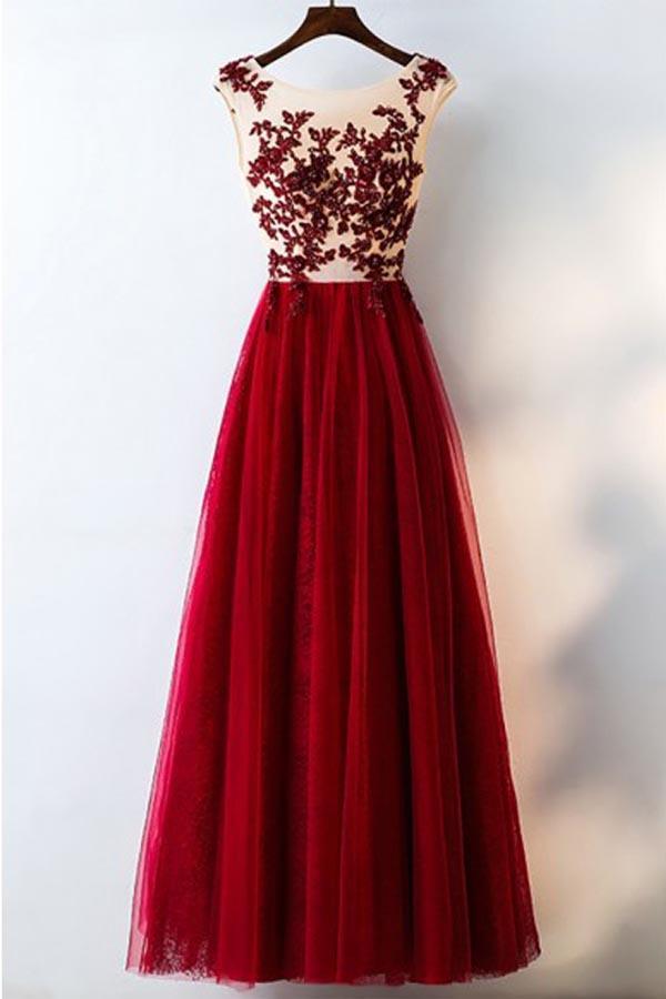 Formal Red Sequined Tulle Prom Dress Long With Lace PG632 - Pgmdress