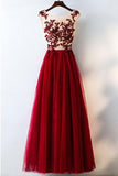 Formal Red Sequined Tulle Prom Dress Long With Lace PG632