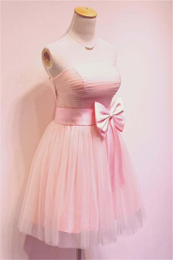 Girly Simple Short Pink Strapless Homecoming Dresses PG034 - Pgmdress