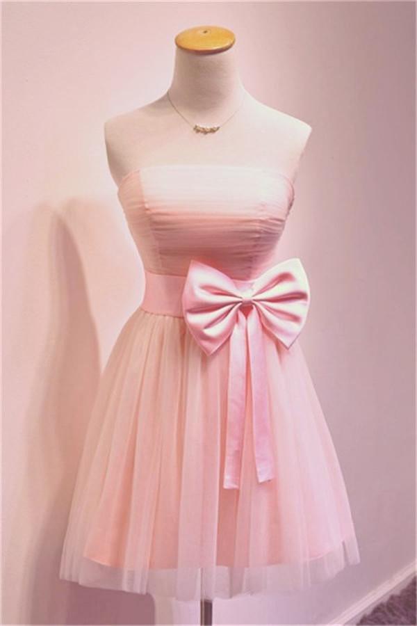 Girly Simple Short Pink Strapless Homecoming Dresses PG034 - Pgmdress