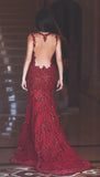 Glamorous Burgundy Mermaid Sequins Prom Dress 2019 Appliques Sweep Train PG814 - Pgmdress