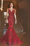 Glamorous Burgundy Mermaid Sequins Prom Dress 2019 Appliques Sweep Train PG814 - Pgmdress