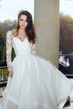 Glamorous V Neck Long Sleeves Lace Organza Wedding Dresses WD125 - Pgmdress