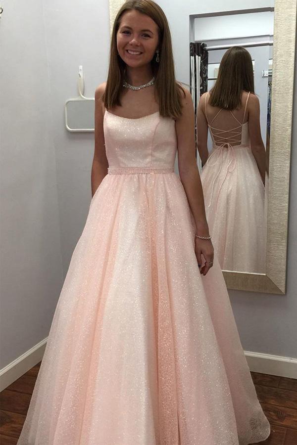 Glitter Princess Lace-Up Pink Long Prom Dress Evening Dress PSK213 - Pgmdress