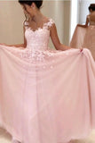 Superbe robe de soirée longue en mousseline de soie rose A-line PG398 