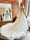 Gorgeous A-line V Neck Open Back Tulle Wedding Dresses with Appliques WD514 - Pgmdress