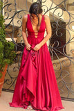 Superbe robe de soirée longue rouge à col en V et à encolure en V PG567 