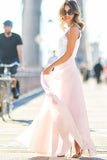 Gorgeous Crew Long Pink Chiffon Prom Dress with White Lace Top PG391 - Pgmdress
