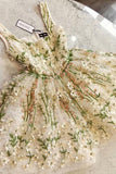 Magnifiques fleurs bretelles genou longueur robes de bal robes de bal PD418