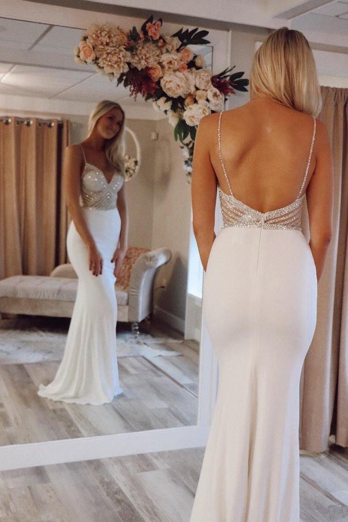 Gorgeous Ivory Mermaid V-neck Straps Prom Dresses Evening Dresses PSK199 - Pgmdress