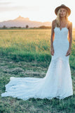 Gorgeous Lace Ivory Mermaid Sweetheart Rustic Wedding Dresses WD512 - Pgmdress