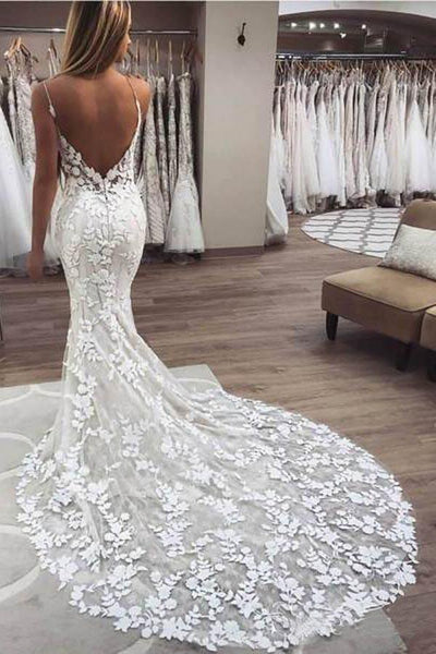 Off the Shoulder Mermaid Bridal Gown with Scalloped Lace Train Wedding  Dress – Pgmdress