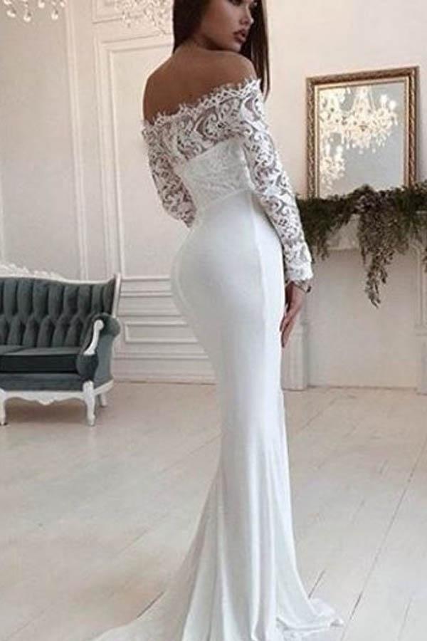 Gorgeous Scoop White Mermaid Long Wedding Dress WD233 - Pgmdress