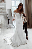 Wunderschönes, weißes, langes Brautkleid im Meerjungfrau-Stil mit U-Ausschnitt WD233 