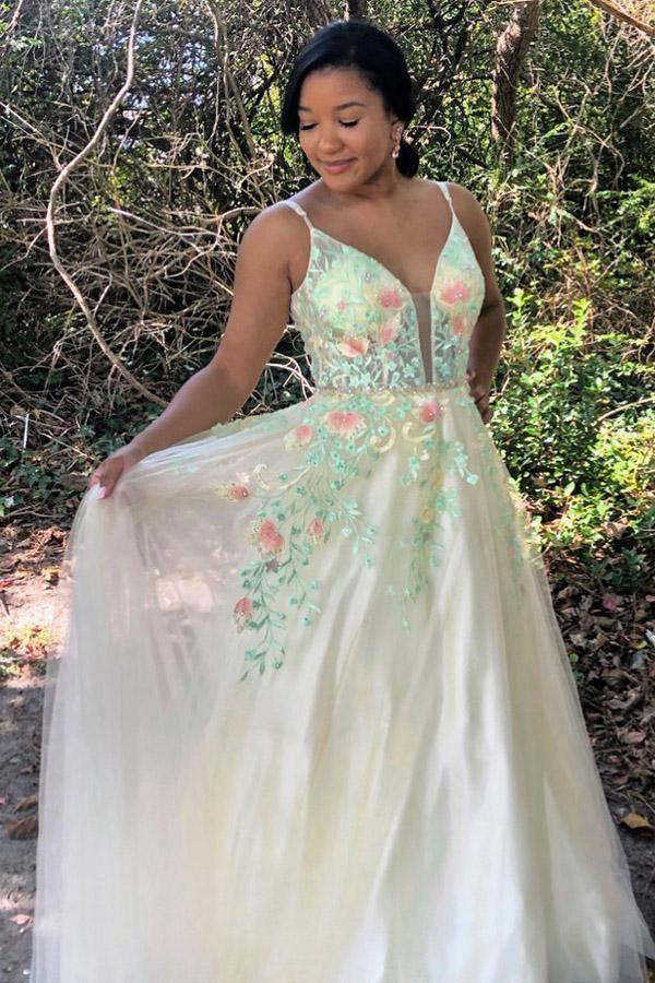 Gorgeous Straps A-Line Floral Embroidered Long Prom/Formal Dress PSK195 - Pgmdress