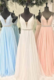 Gorgeous Straps V Neck Light Sky Blue Long Prom Dress  PG571