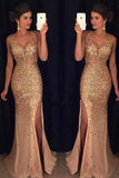 Gorgeous Tulle V-neck Neckline Mermaid Evening Dresses With Beadings PG507 - Pgmdress