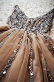Gorgeous V Neck Peach Homecoming Dress Party Dress with Pearls PD417 - Pgmdress