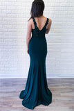 Green Satin Mermaid Deep V-neck Appliques Prom/Formal Dress PSK073 - Pgmdress