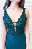 Green Satin Mermaid Deep V-neck Appliques Prom/Formal Dress PSK073 - Pgmdress