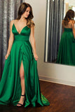 Green Satin Spaghetti Straps Beading Prom/Formal Dress With Split PM229 - Pgmdress