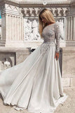 Grey Long Sleeves Backless Chiffon Prom Evening Dress with Beading  PG739