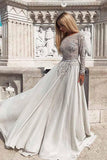 Grey Long Sleeves Backless Chiffon Prom Evening Dress with Beading PG739 - Pgmdress